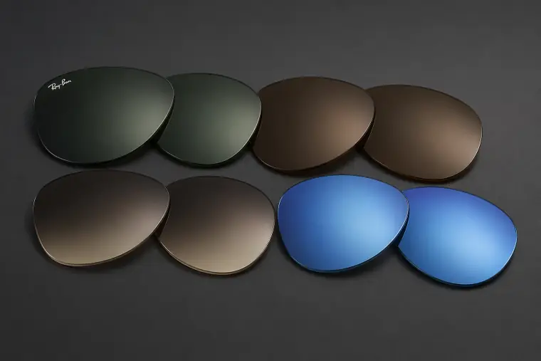Coleção de lentes Ray-Ban com diferentes cores e tratamentos