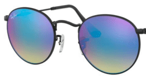 Lentes originais Ray-Ban RB3447 Round Metal, cor 4O · Espelhado azul flash degraded