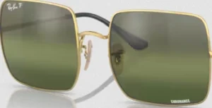 Lentes originais Ray-Ban RB1971 Square, cor G4 · Polarizado transparente degradé verde escuro